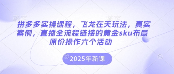拼多多实操课程，飞龙在天玩法，真实案例，直播全流程链接的黄金sku布局原价操作六个活动-悦商宝