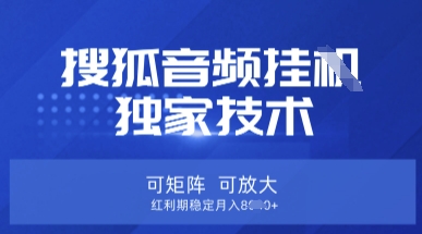 【搜狐音频挂G】独家技术，可矩阵可放大，红利期稳定月入8k【揭秘】-悦商宝